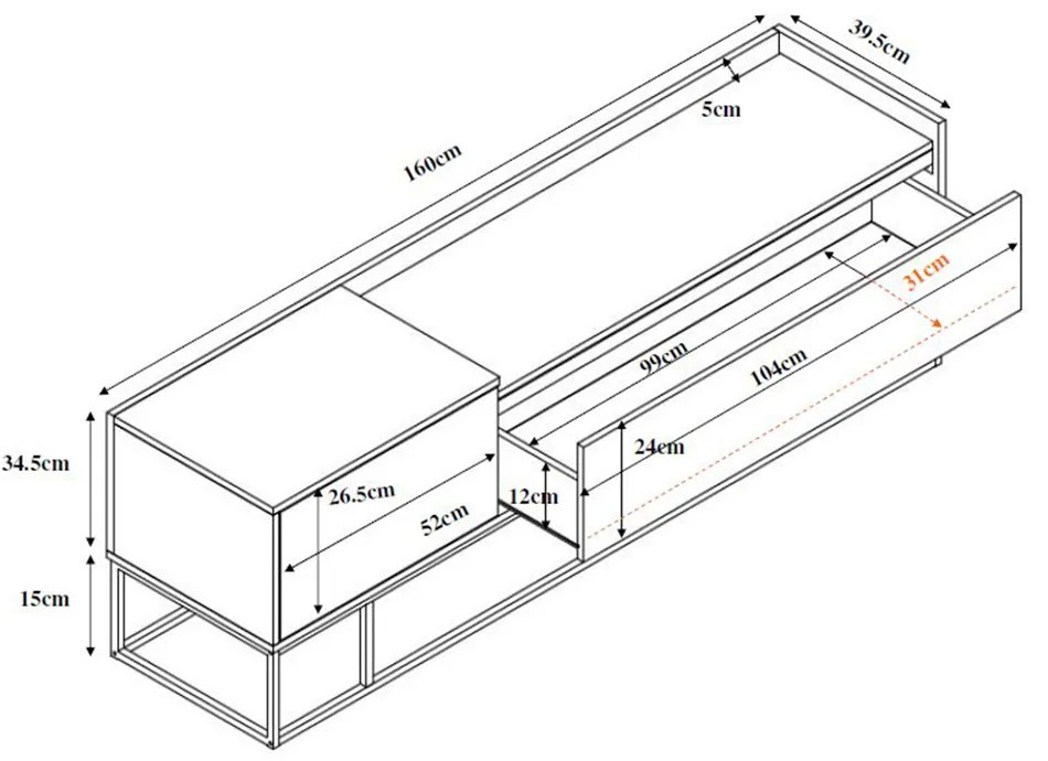 HILTON TV STAND SONOMA DECAPE 160x39,5xH45cm - 05-0456 - 05-0456