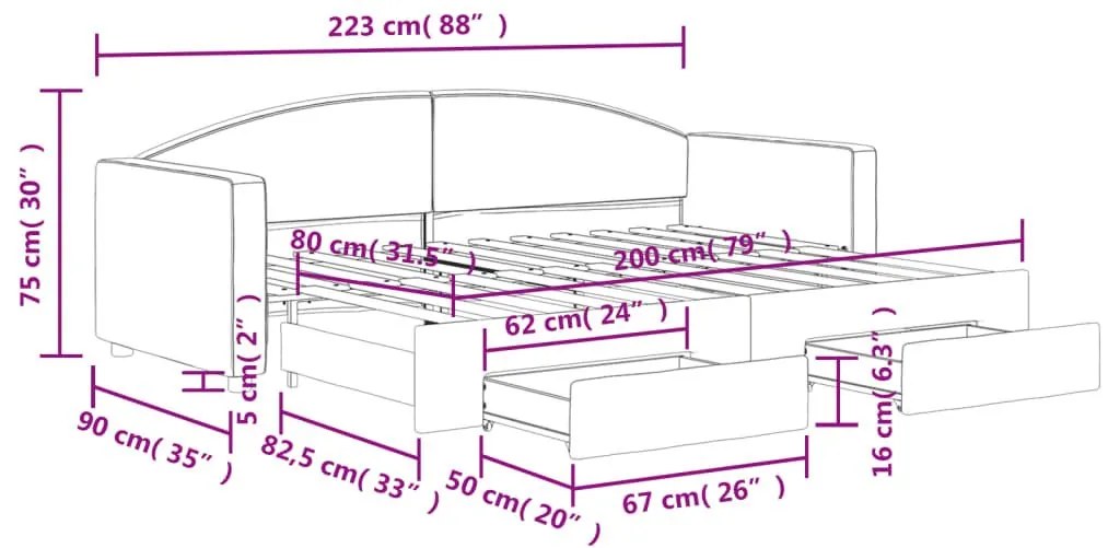 Καναπές Κρεβάτι Συρόμενος Κρεμ 80x200 εκ Υφασμάτινος &amp; Συρτάρια - Κρεμ