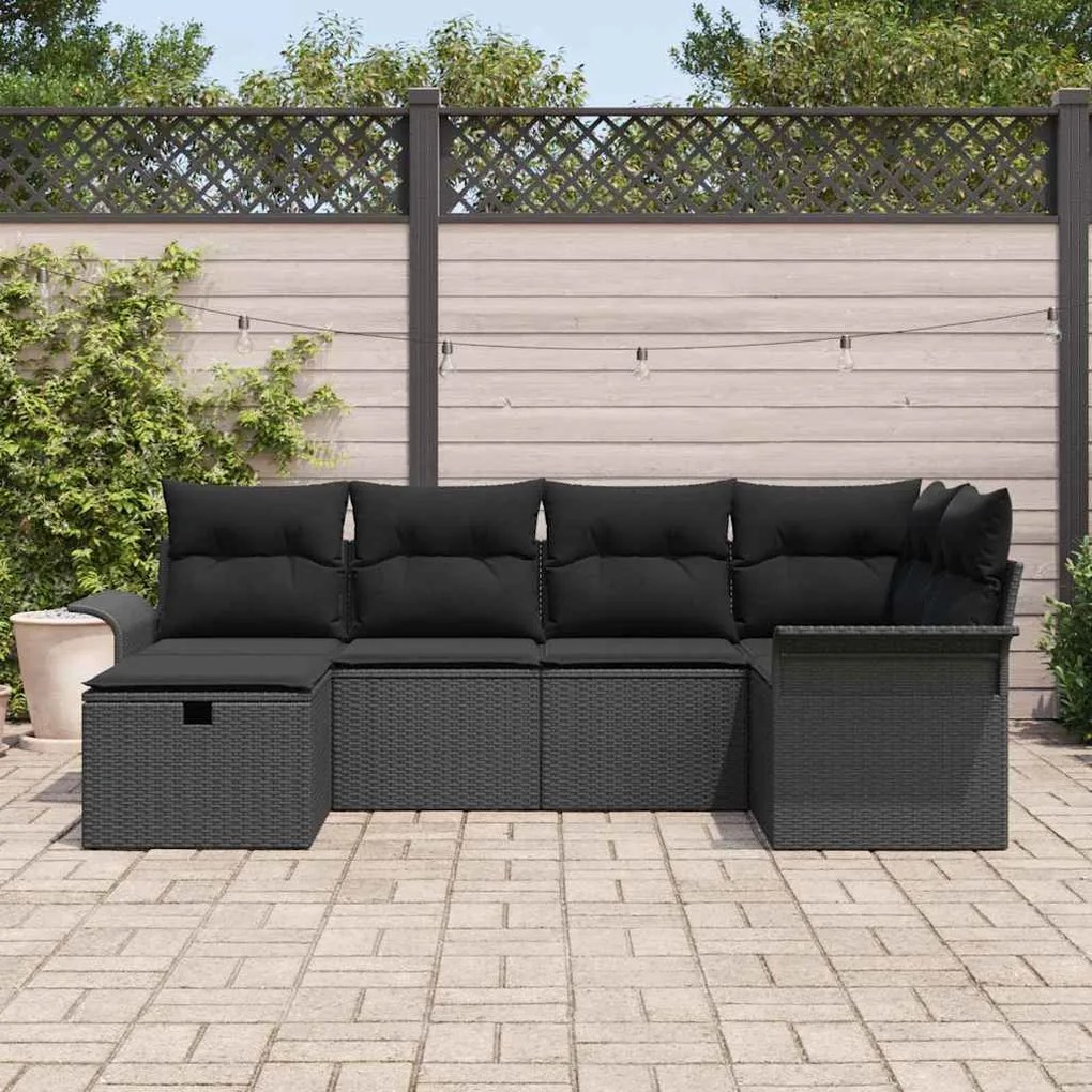 vidaXL Σετ Καναπέ Κήπου 6 pcs Μαύρο 242.5 x 132.5 x 85 εκ. Πολυ ράταν