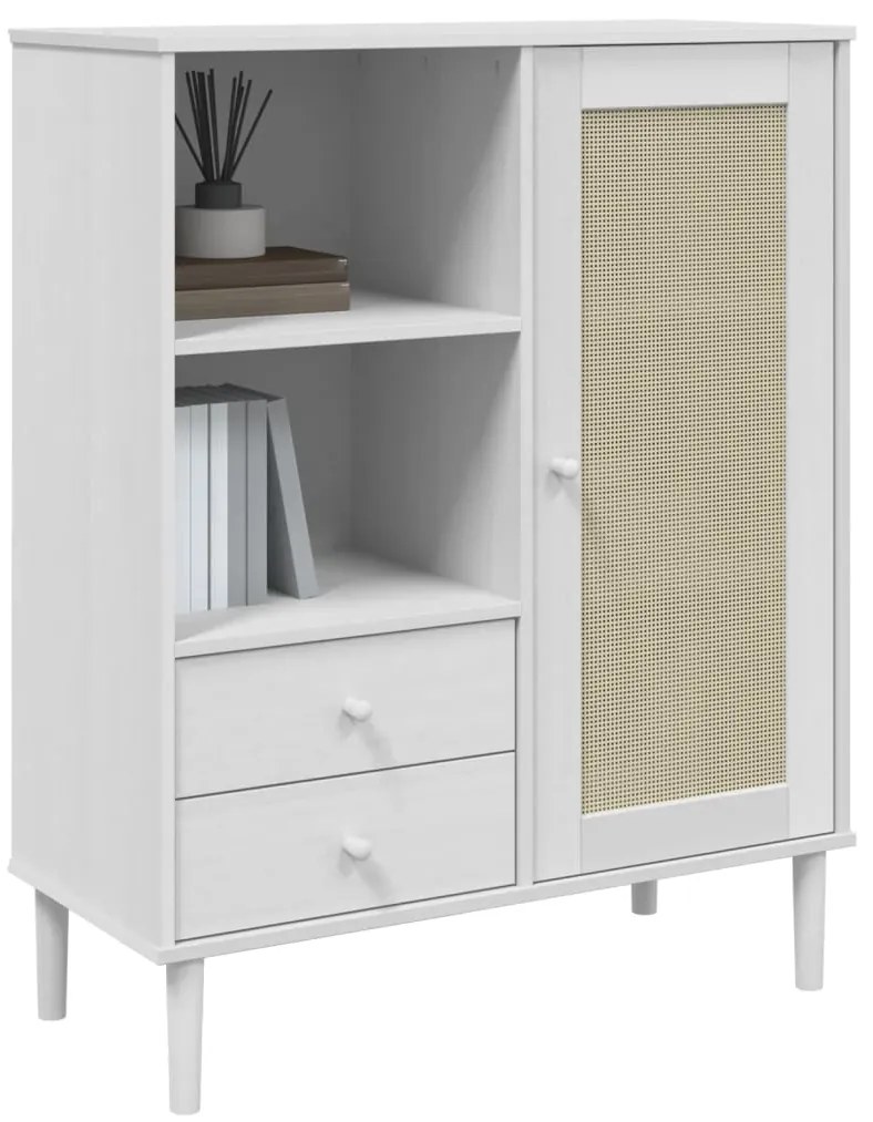 vidaXL Ντουλάπι Ψηλό SENJA Λευκό/Ρατάν 90x40x112 εκ. Μασίφ Ξύλο Πεύκου