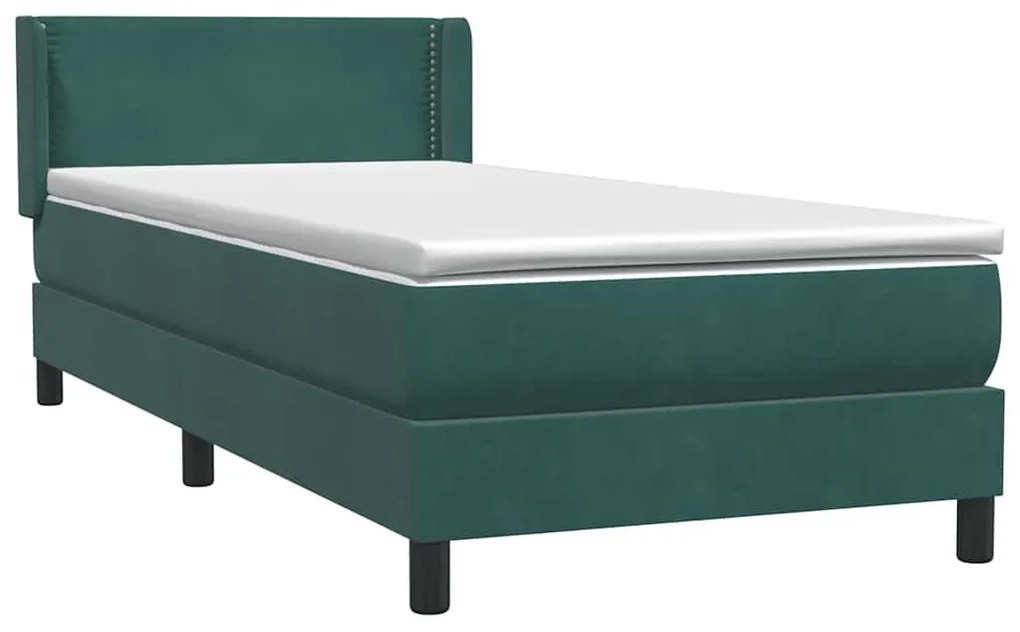 Box Spring κρεβάτι με στρώμα σκούρο πράσινο 80x220εκ. Βελούδινο - Πράσινο