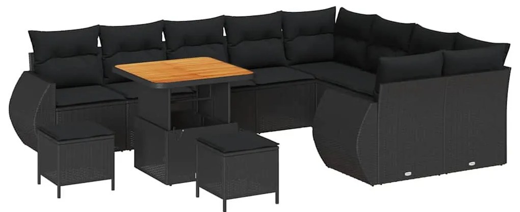 vidaXL Σετ Καναπέ Κήπου 12 pcs Μαύρο συνθετικό ρατάν