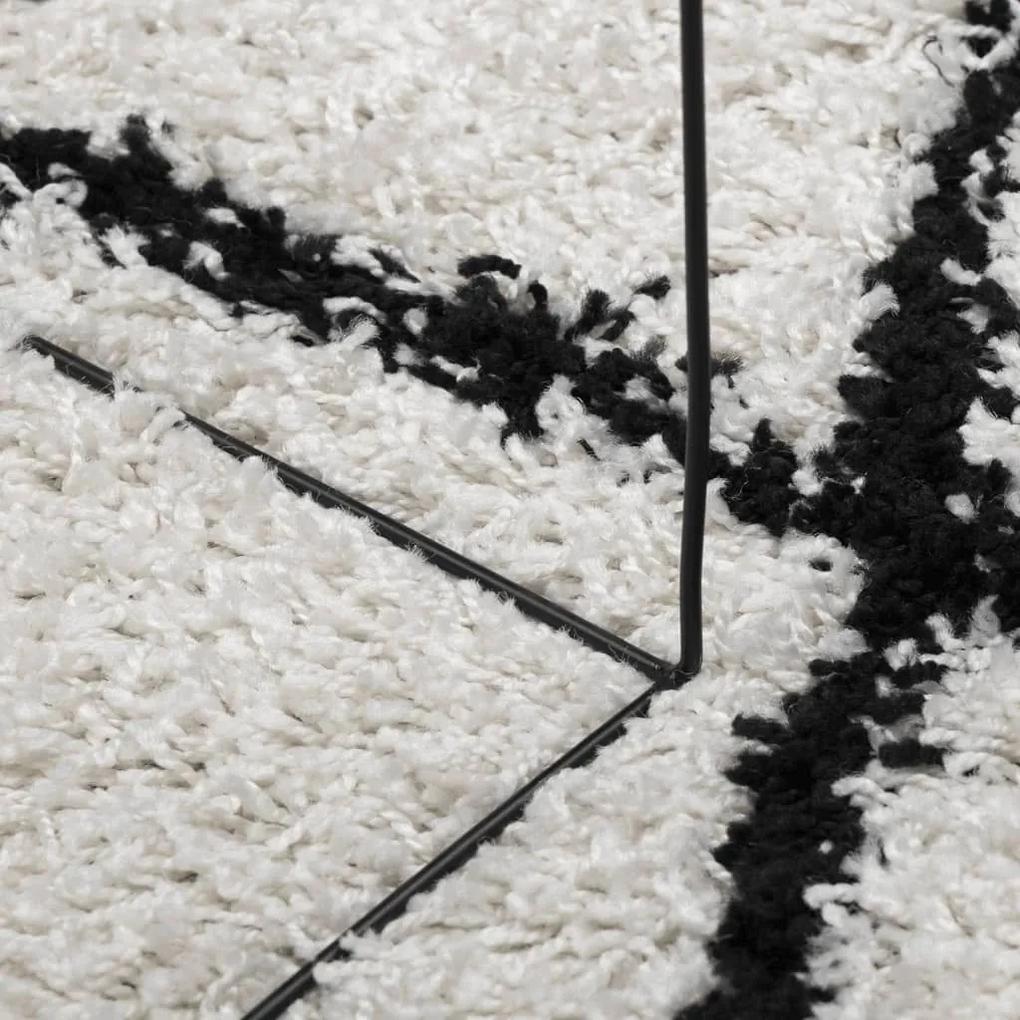 Χαλί Shaggy με Ψηλό Πέλος Μοντέρνο Κρεμ &amp; Μαύρο 120 x 120 εκ. - Πολύχρωμο