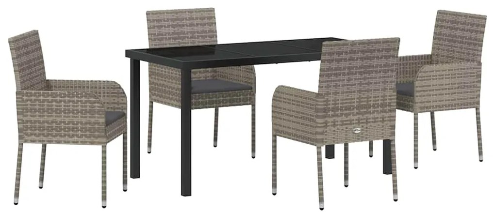 vidaXL Σέτ φαγητού για κήπο με μαξιλάρι 5 pcs Γκρι Πολυ ράταν