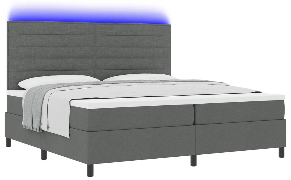 vidaXL Κρεβάτι με ελατήρια & Στρώμα & LED σε σκούρο γκρι, 200 x 200 εκ. Ύφασμα