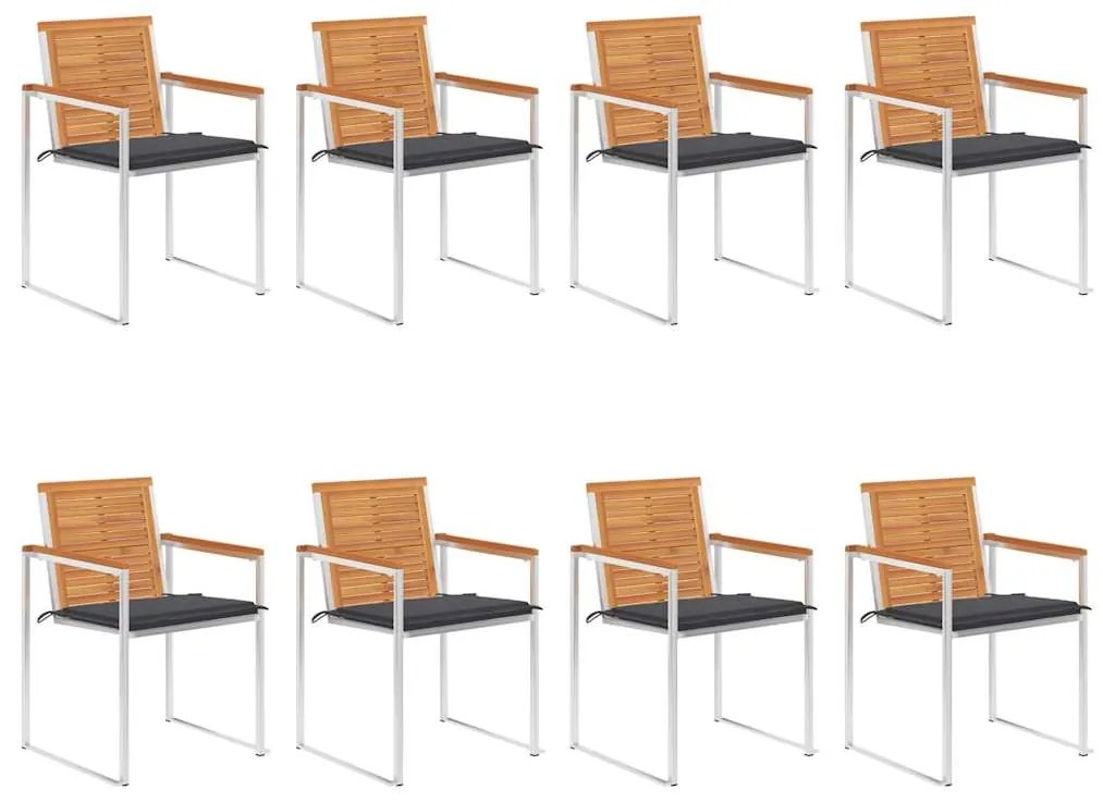 vidaXL Καρέκλες Κήπου 8 τεμ. από Μασίφ Ξύλο Ακακίας με Μαξιλάρια