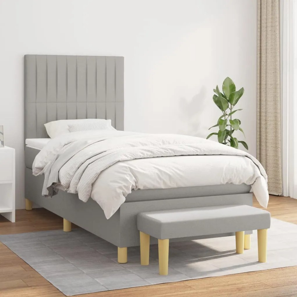 vidaXL Κρεβάτι Boxspring με Στρώμα Ανοιχτό Γκρι 100x200 εκ. Υφασμάτινο