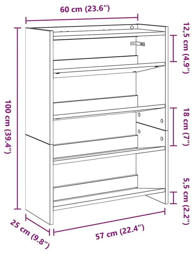 Ράφι παπουτσιών Γκρι Sonoma 60x25x81 cm Κατασκευασμένο ξύλο - Γκρι