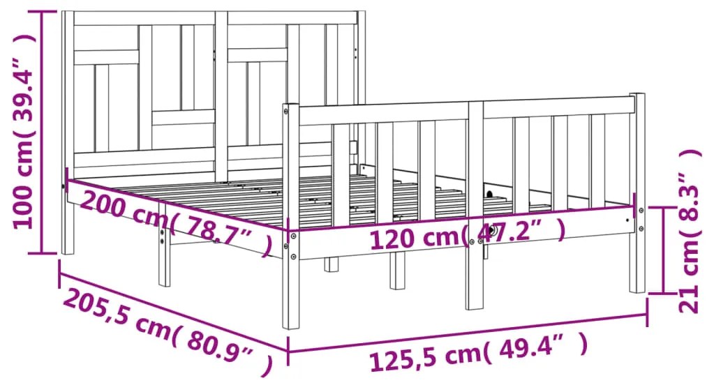 Σκελετός Κρεβατιού Χωρίς Στρώμα 120x200 εκ Μασίφ Ξύλο Πεύκου 3193136
