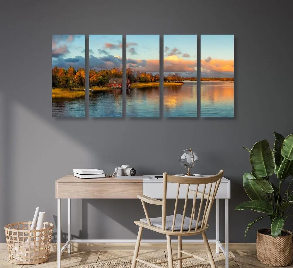 Εικόνα 5 μερών ηλιοβασίλεμα πάνω από τη λίμνη - 100x50