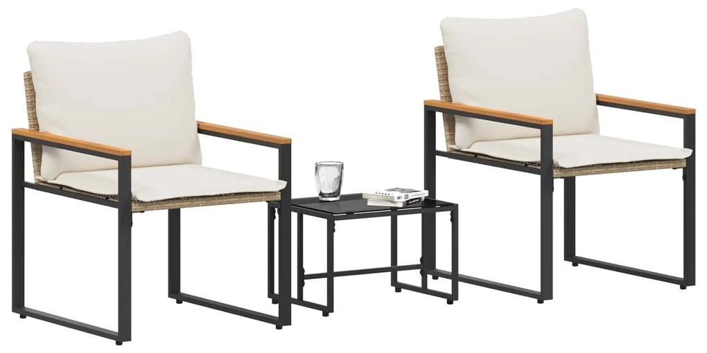 vidaXL Σύνολα επίπλων με μαξιλάρι 3 pcs Μπεζ και Κρέμ Ρατάν