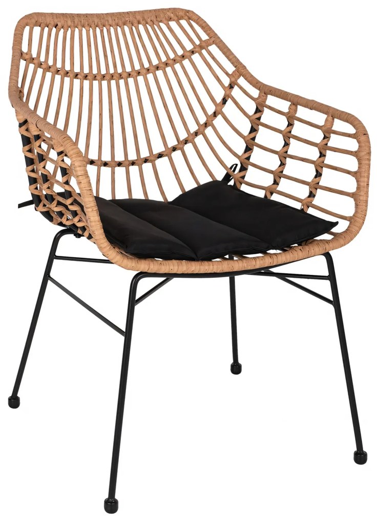Πολυθρόνα Κήπου ArteLibre AFINIUS Φυσικό/Μαύρο Rattan/Μέταλλο 58.5x60.5x80cm-14510057