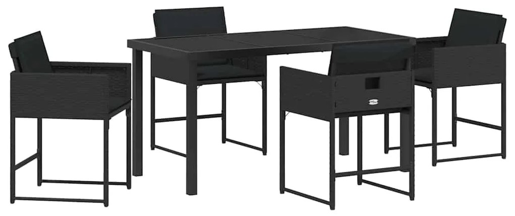 vidaXL Σέτ φαγητού για κήπο με μαξιλάρι 5 pcs Μαύρο Πολυ ράταν