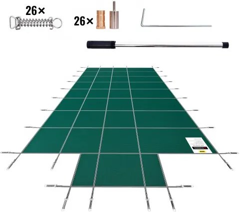VEVOR Pool Safety Cover Fits 18x36ft Rectangle Inground Pools, Safety Pool Cover with 4x10ft Center End Step, Mesh Solid Pool Cover with Drainage Holes for Swimming Pool, Winter Safety Cover, Green