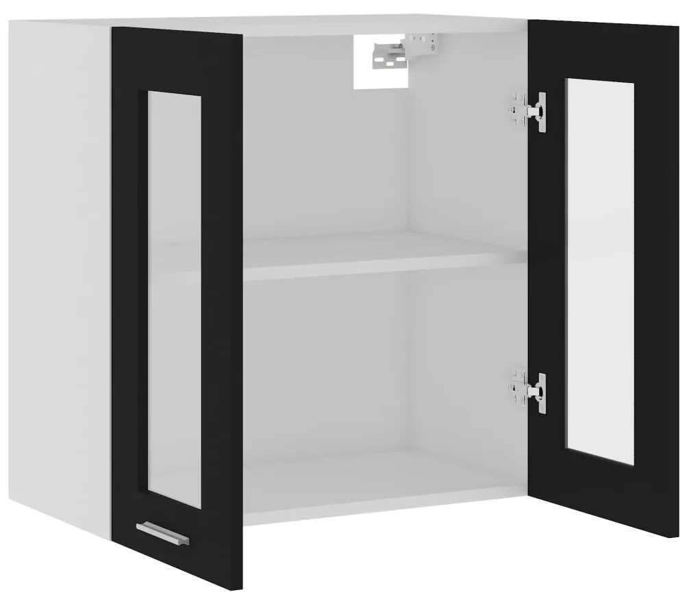 vidaXL Κρεμαστό Γυάλινο Ντουλάπι "Lyon" Μαύρο 60x31x60 εκ. από Τεχνητό Ξύλο