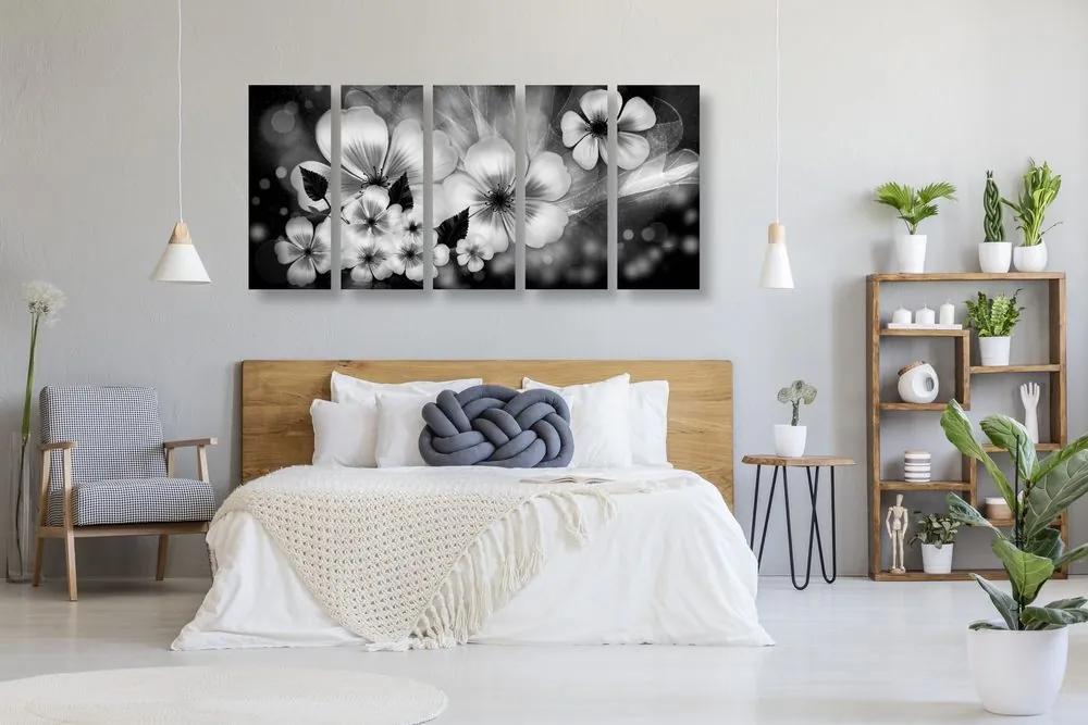 Λουλούδια φαντασίας 5 τμημάτων εικόνας σε ασπρόμαυρο - 200x100
