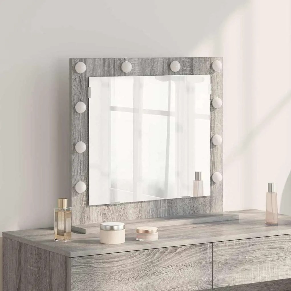vidaXL Καθρέφτης Vanity με LED Φώτα Γκρι Σονομά 60x55x18 εκ