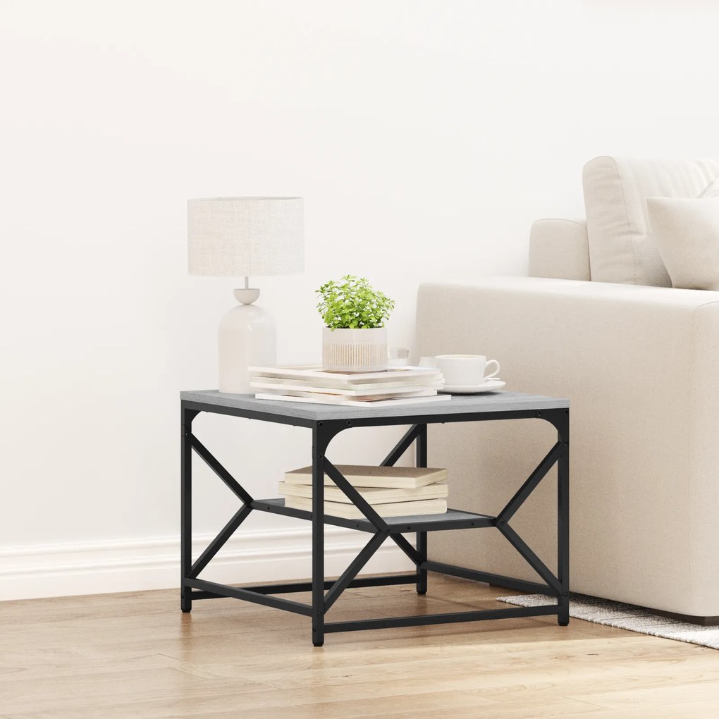 vidaXL Τραπέζι Καφέ με Ράφι - Γκρι Σονόμα - 51x50x40 εκ. - Κατασκευασμένο από Επεξεργασμένο Ξύλο