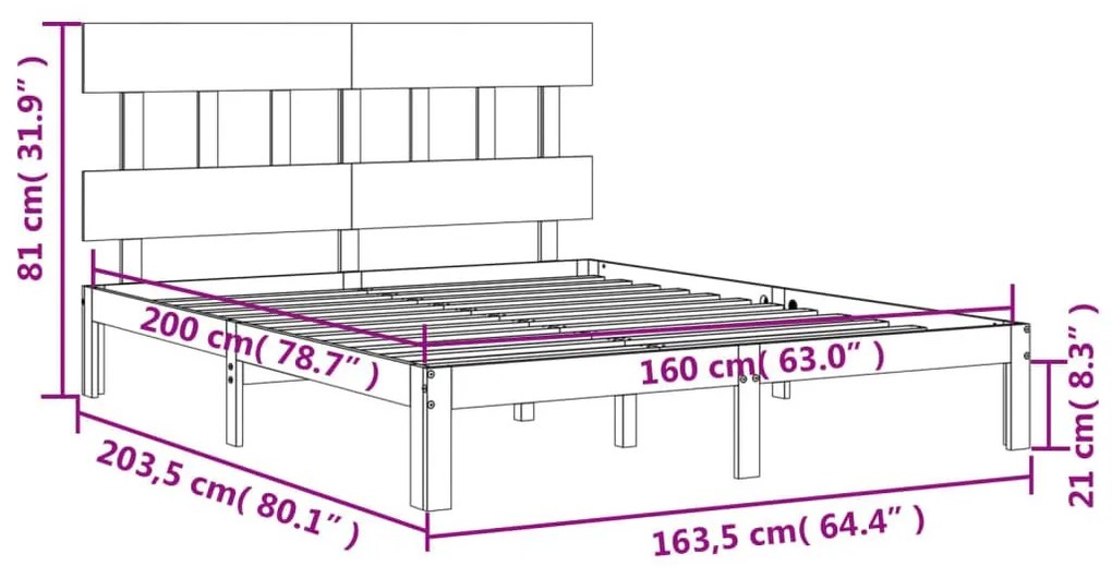 Σκελετός Κρεβατιού Χωρίς Στρώμα 160x200 εκ Μασίφ Ξύλο Πεύκου - Καφέ