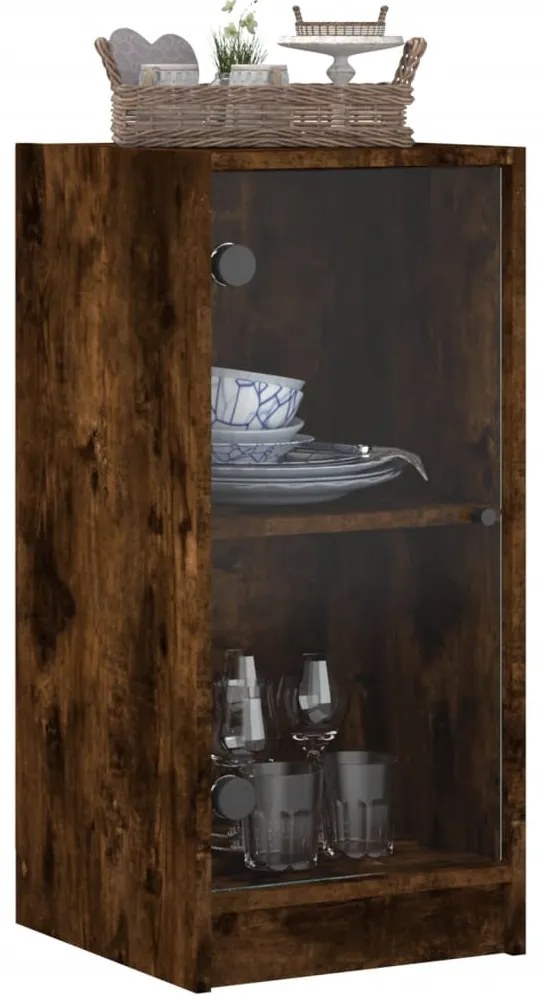 vidaXL Βοηθητικό Ντουλάπι Καπνιστή Δρυς 35x37x75,5 εκ. Γυάλινες Πόρτες