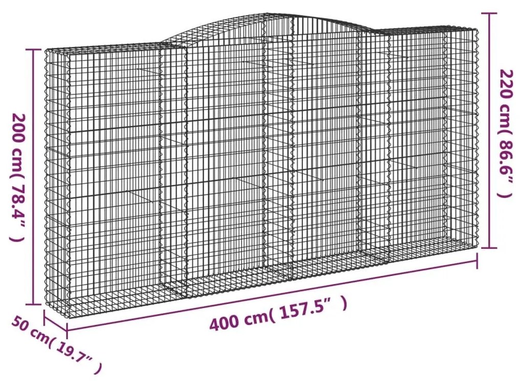 Συρματοκιβώτια Τοξωτά 5 τεμ. 400x50x200/220 εκ. Γαλβαν. Ατσάλι - Ασήμι