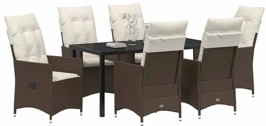 vidaXL Σέτ φαγητού για κήπο με μαξιλάρι 7 pcs Καφέ Πολυ ράταν