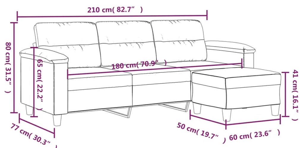vidaXL Καναπές Τριθέσιος Taupe 180 εκ. από Μικροΐνες με Υποπόδιο