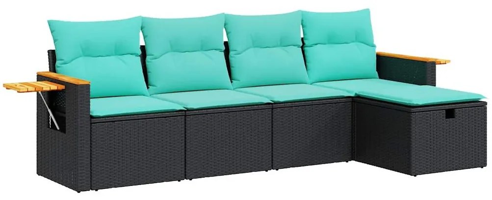 vidaXL Σετ Καναπέ Κήπου 5 Τεμαχίων Μαύρο Συνθετικό Ρατάν με Μαξιλάρια