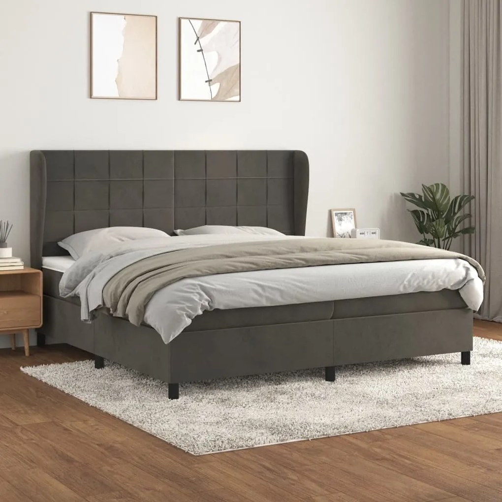 vidaXL Κρεβάτι Boxspring με Στρώμα Σκούρο Γκρι 200x200 εκ. Βελούδινο