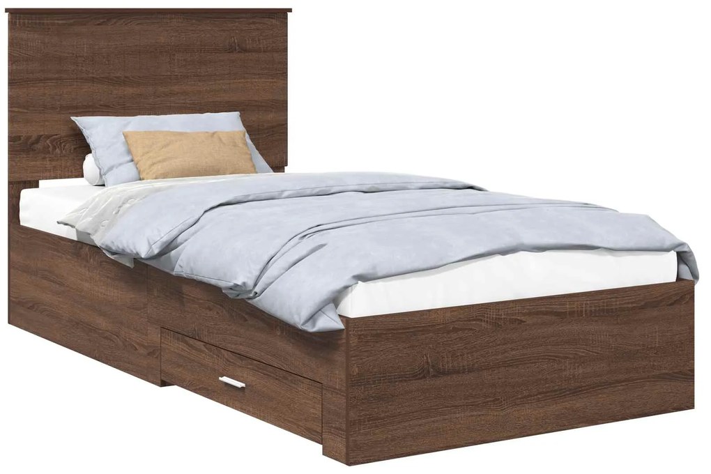 vidaXL Σκελετός Κρεβατιού Καφέ Δρύινο και Ασημί 100 x 200 cm