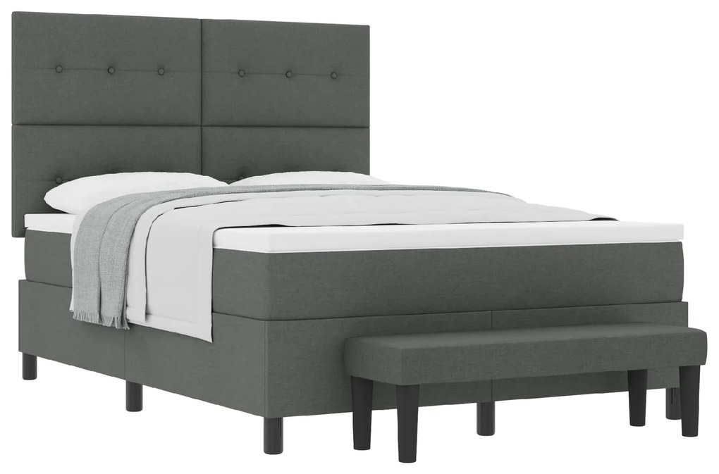 vidaXL Κρεβάτι Box Spring με Στρώμα & Πάγκο Σκούρο Γκρι 160x200 εκ. Υφασμάτινο