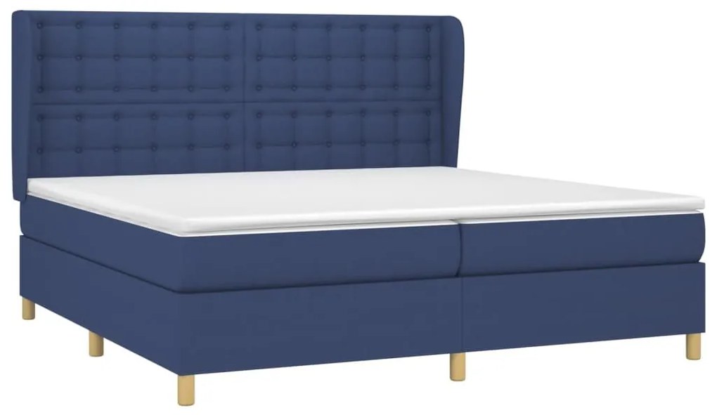 Κρεβάτι Boxspring με Στρώμα Μπλε 200x200 εκ. Υφασμάτινο - Μπλε