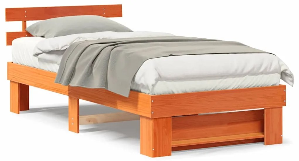 vidaXL Σκελετός Κρεβατιού Κερωτό καφέ 90 x 200 cm Στερεά ξυλεία πεύκου