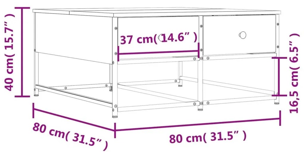 Τραπεζάκι Σαλονιού Sonoma Δρυς 80x80x40 εκ. Επεξεργασμένο Ξύλο - Καφέ