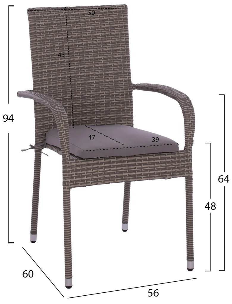 ΣΕΤ ΤΡΑΠΕΖΑΡΙΑΣ 5ΤΜΧ ΤΡΑΠ. 120X70 &amp; ΠΟΛΥΘΡΟΝΕΣ WICKER RATTAN ΓΚΡΙ HM11711.31 - 9996281 - 5141.31+5685.01