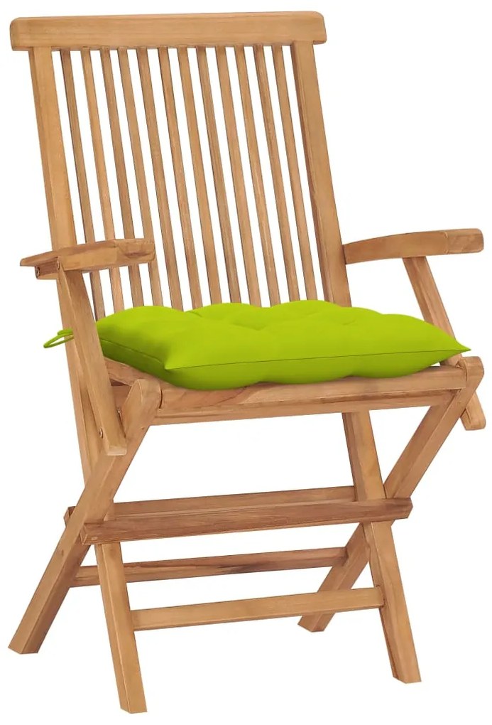 vidaXL Καρέκλες Κήπου 4 τεμ. Μασίφ Ξύλο Teak &amp; Φωτ. Πράσινα Μαξιλάρια