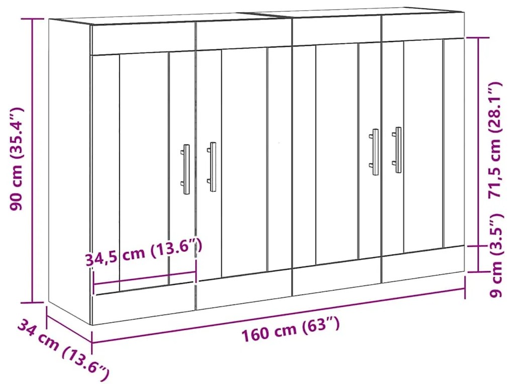 vidaXL Ντουλάπα τοίχου Επιτοίχιο 2 pcs Παλαιό ξύλο 160 x 34 x 90 εκ