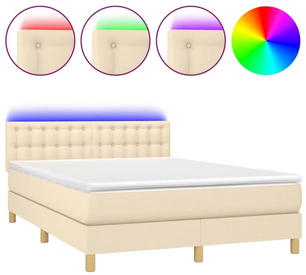 ΚΡΕΒΑΤΙ BOXSPRING ΜΕ ΣΤΡΩΜΑ &amp; LED ΚΡΕΜ 140X200 ΕΚ. ΥΦΑΣΜΑΤΙΝΟ 3134042