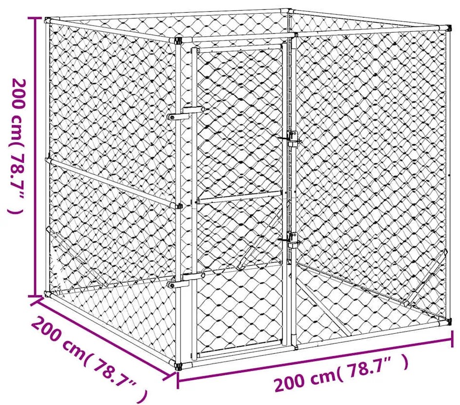 vidaXL Κλουβί Σκύλου Εξωτερ. Χώρου Ασημί 2x2x2 μ. Γαλβανισμένο Ατσάλι