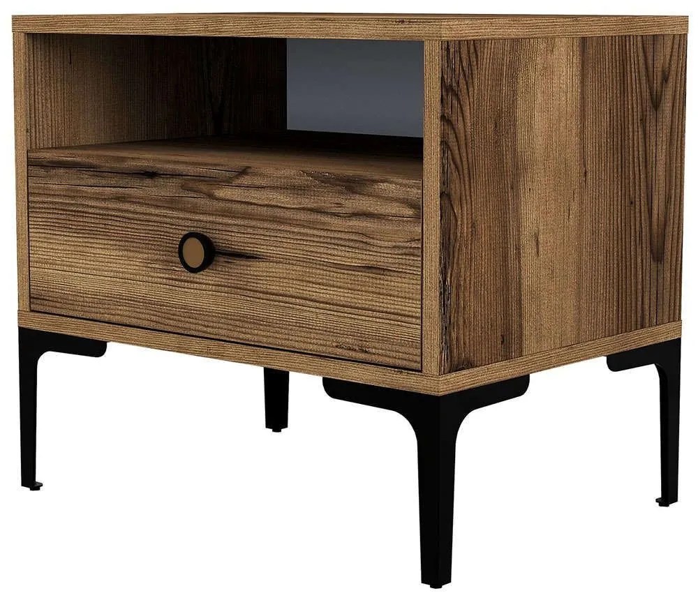 Κομοδίνο Lizbon 845HCT2504 56x40x50,8cm Walnut-Black