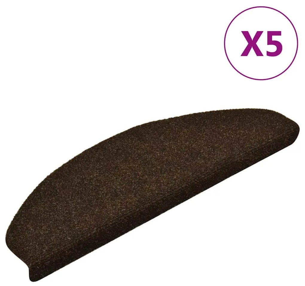 vidaXL Πατάκια Σκάλας Αυτοκόλλητα 5 τεμ. Καφέ 65x21x4 εκ. Βελονιασμένα