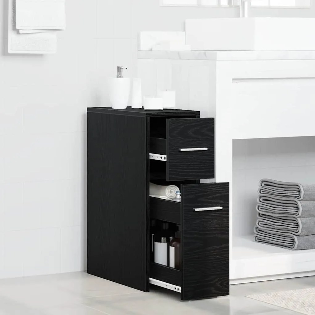 vidaXL Λεπτός ντουλάπι μπάνιου Μαύρη δρυς 22 x 44 x 61.5 εκ