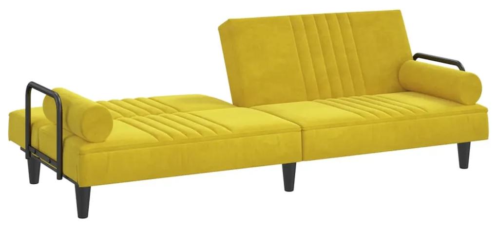 vidaXL Καναπές Κρεβάτι με Μπράτσα Κίτρινος Βελούδινος