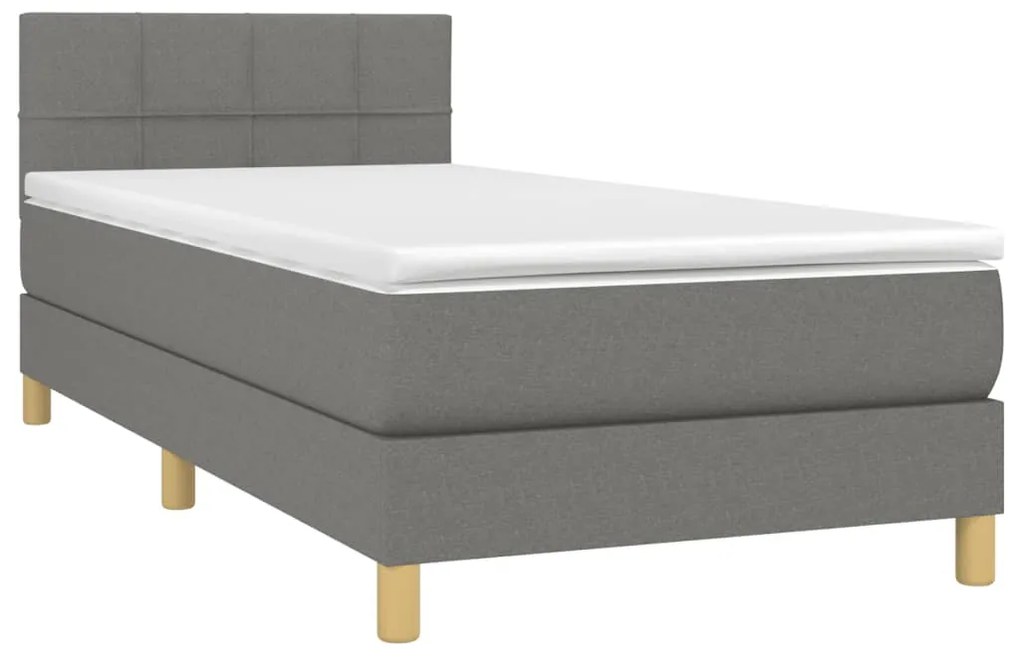 Κρεβάτι Boxspring με Στρώμα &amp; LED Σκ.Γκρι 90x190 εκ. Υφασμάτινο - Γκρι