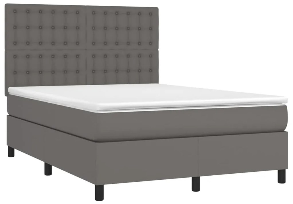 vidaXL Κρεβάτι Boxspring με Στρώμα &amp; LED Γκρι 140x200 εκ. Συνθ. Δέρμα