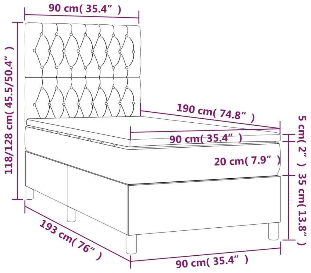 Κρεβάτι Boxspring με Στρώμα Κρεμ 90x190 εκ.Υφασμάτινο - Κρεμ