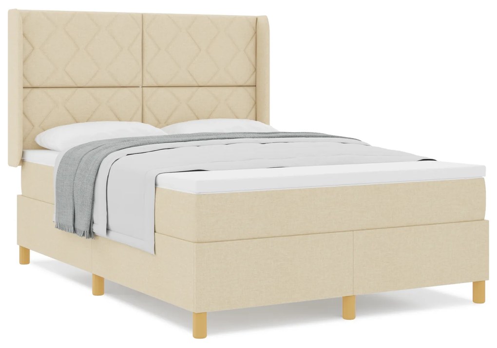 vidaXL Κρεβάτι Box Spring με Στρώμα Κρεμ 140x200 εκ Υφάσματος