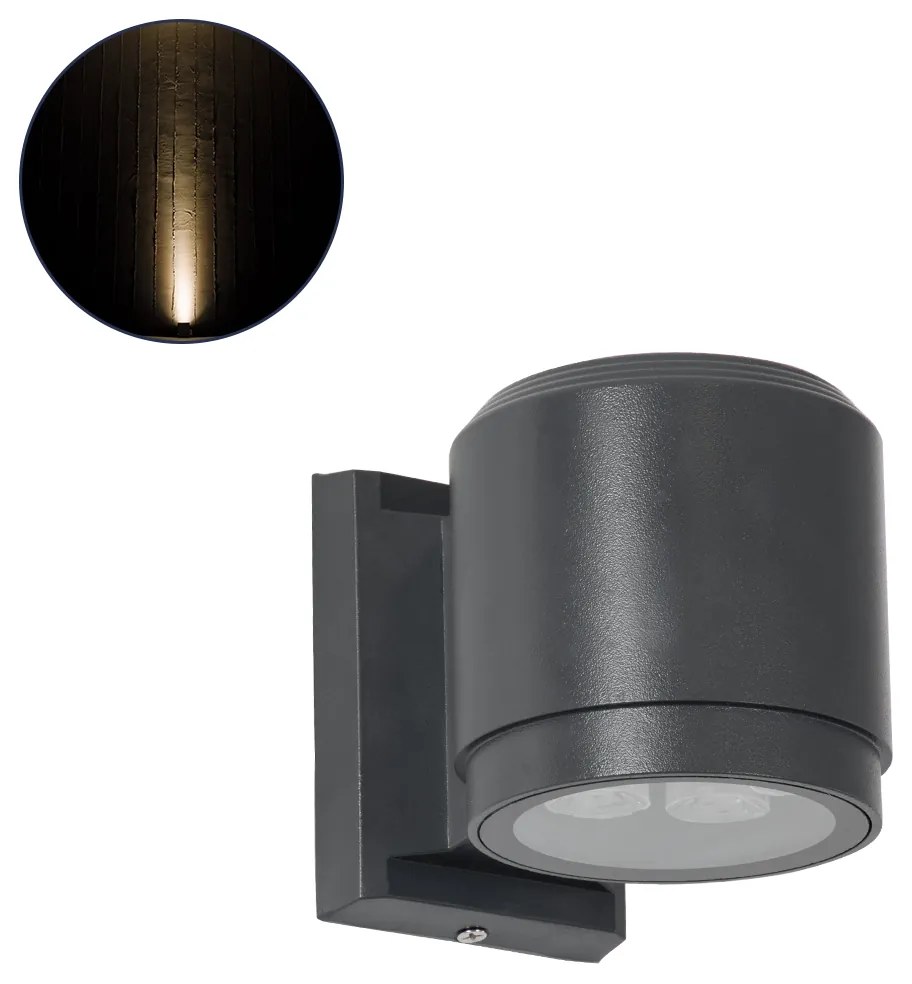 90481 GloboStar®  WALLLIGHT-SONA 90481 Φωτιστικό Τοίχου - Απλίκα LED 12W 1080lm 5° DC 24V Αδιάβροχο IP67 Μ9.5 x Π13 x Υ11cm Θερμό Λευκό 2700K - Γκρι Ανθρακί - 3 Years Warranty