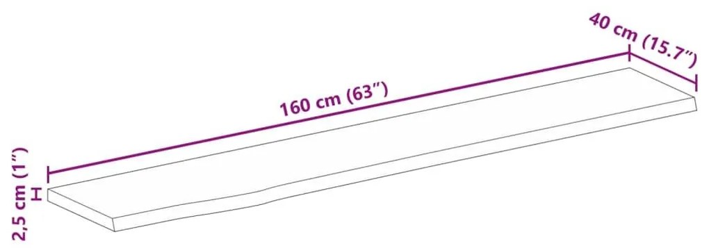 Επιφάνεια Τραπεζιού 160x40x2,5 εκ. Live Edge Μασίφ Ξύλο Μάνγκο - Καφέ