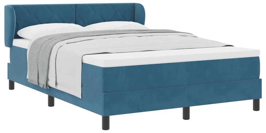 vidaXL Κρεβάτι Box Spring με Στρώμα Σκούρο Μπλε 140x200 εκ. Βελούδο